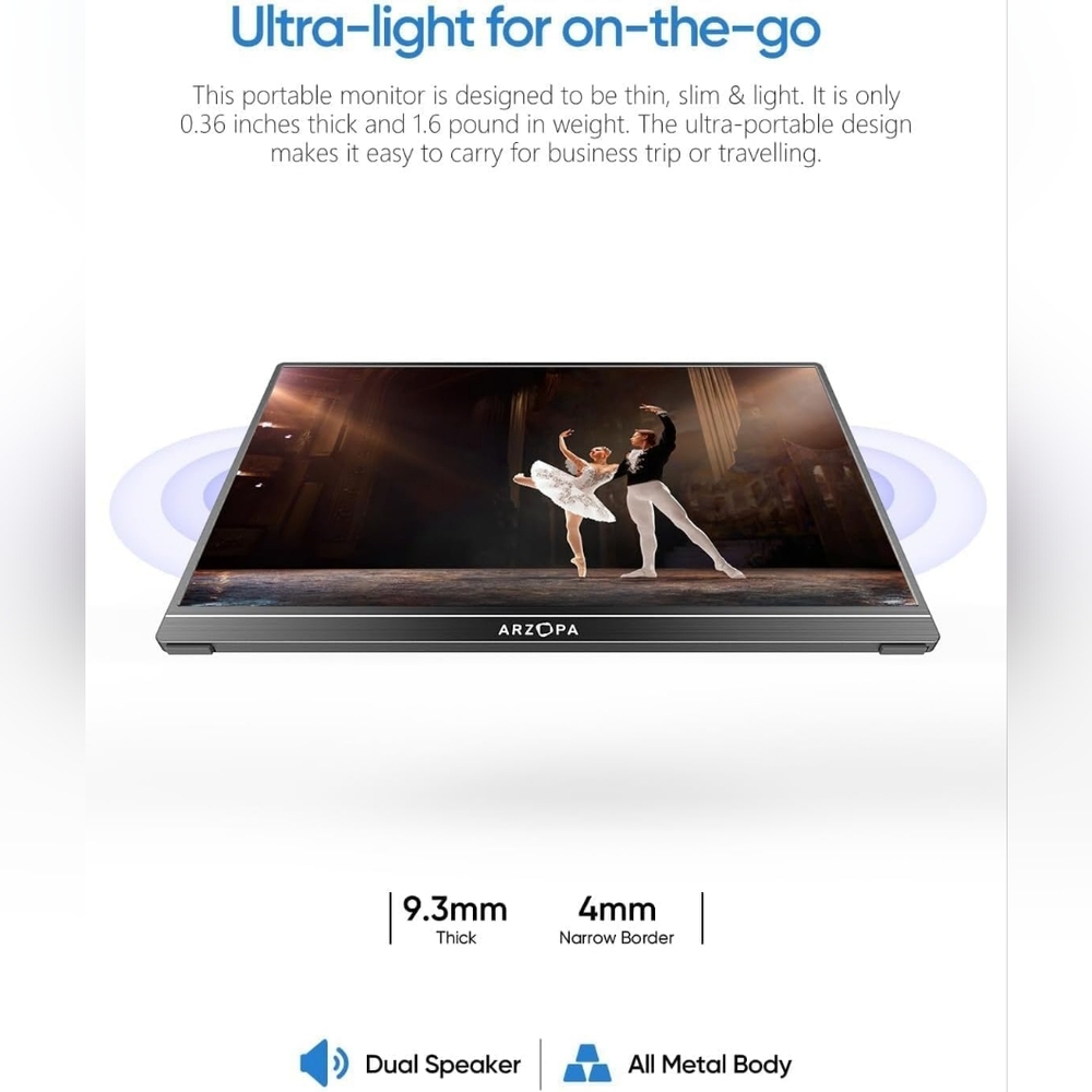 50% Off!!! New ARZOPA Portable Monitor 15.6'' FHD 1080P Kickstand - Model A1 - Picture 7 of 7